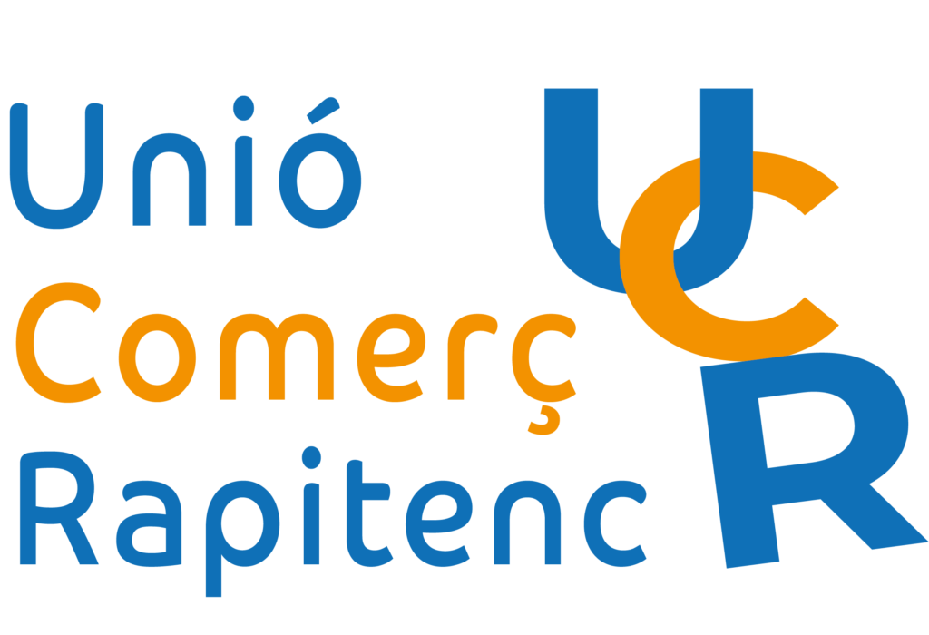 Logotip de la Unió de Comerç Rapitenc amb les inicials UCR en blau i taronja