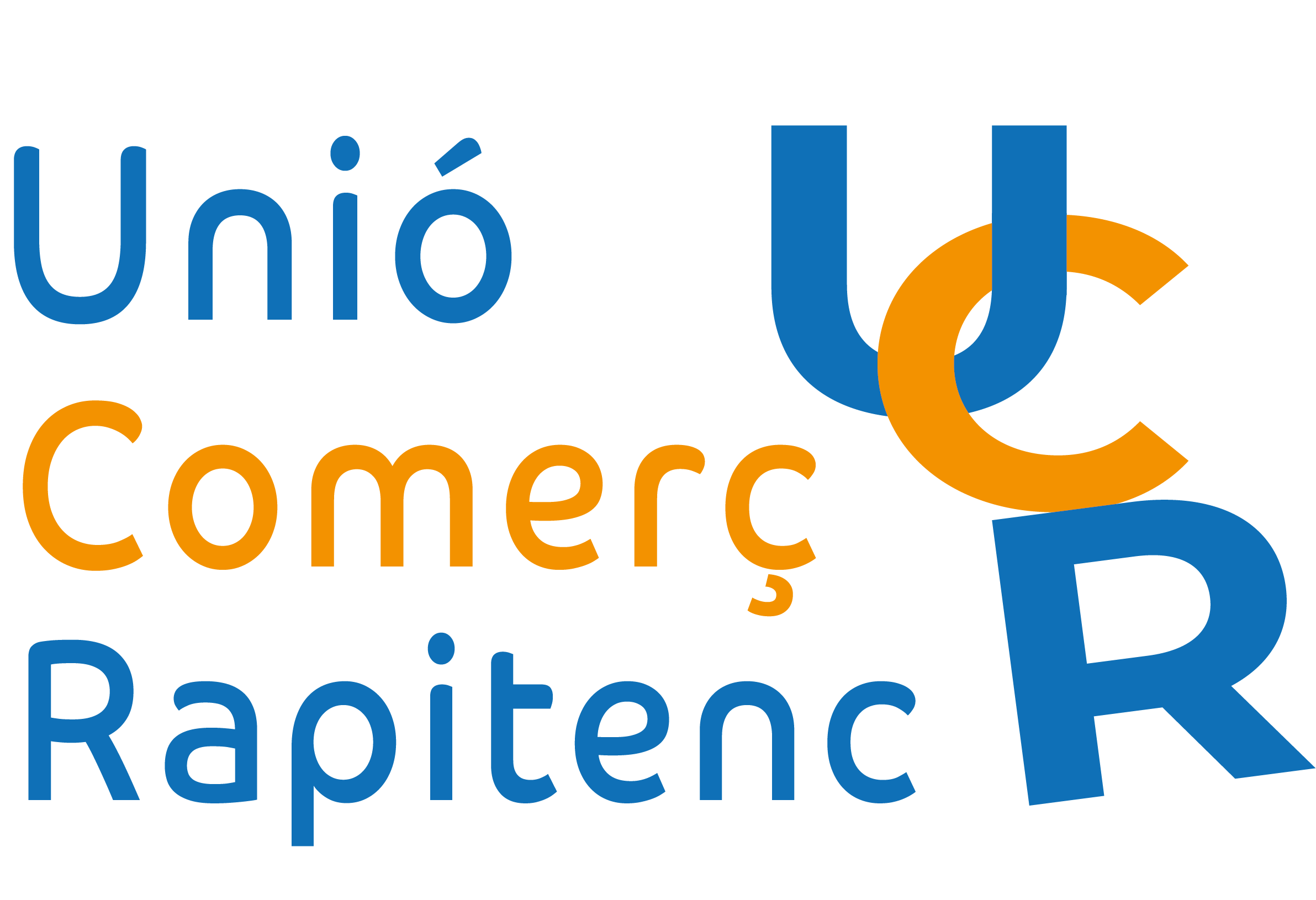 Logotip de la Unió de Comerç Rapitenc amb les inicials UCR en blau i taronja